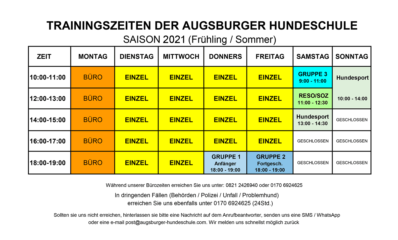 Training Wochenplan Augsburger Hundeschule